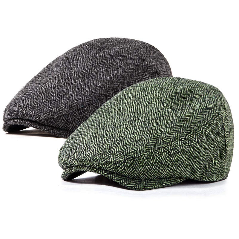 LADYBRO 2Pack Adjustable Newsboy Ivy Hats for Men Flat Cap (Black+Green, S/M, 7 1/4) - Image 4